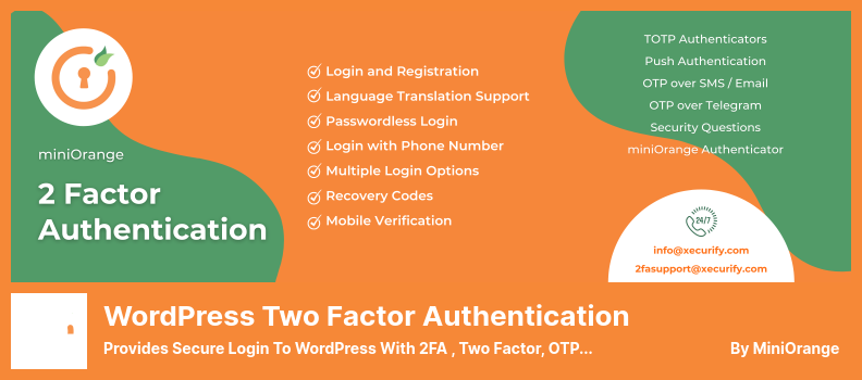 المكون الإضافي لمصادقة WordPress Two Factor - يوفر تسجيل دخول آمن إلى WordPress باستخدام 2FA و Two Factor و OTP SMS والبريد الإلكتروني