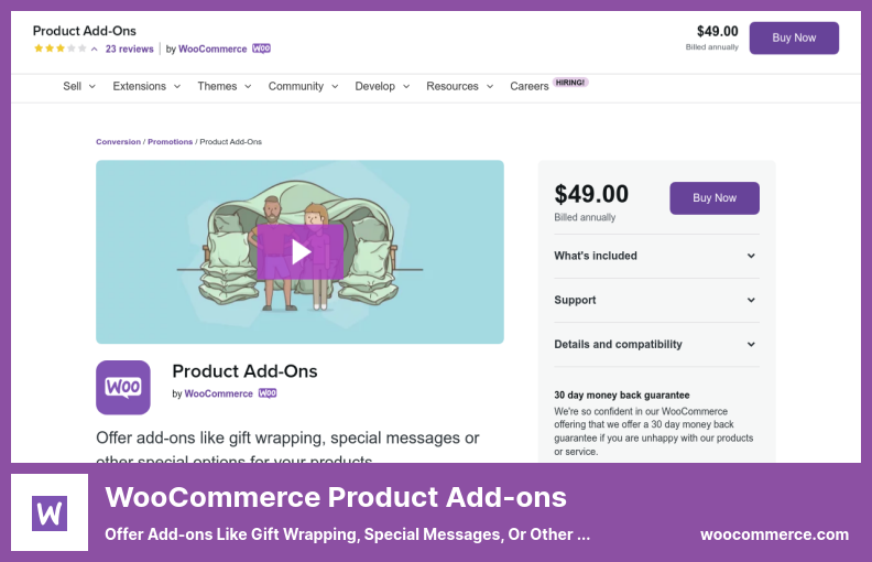 ปลั๊กอินเสริมผลิตภัณฑ์ WooCommerce - เสนอส่วนเสริม เช่น การห่อของขวัญ ข้อความพิเศษ หรือตัวเลือกพิเศษอื่นๆ สำหรับผลิตภัณฑ์ของคุณ