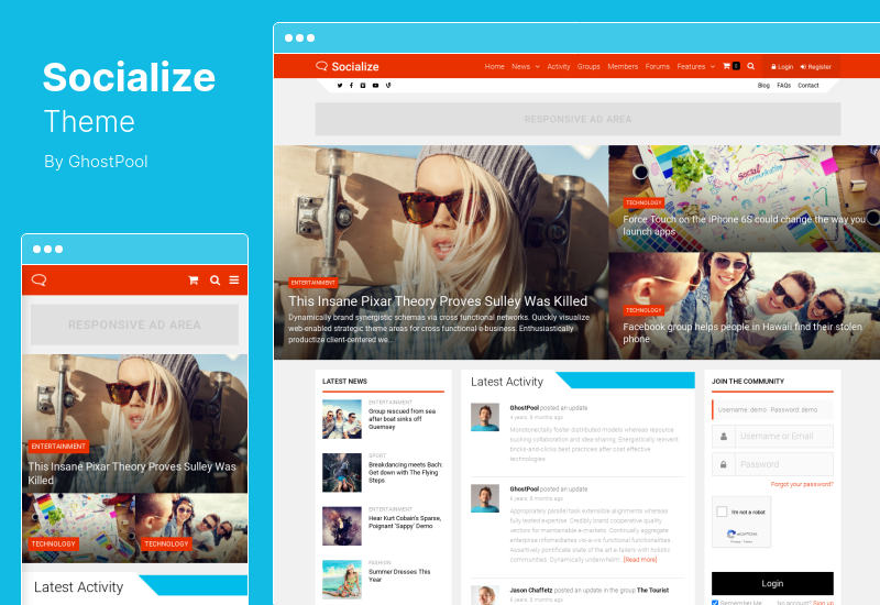 Socialize Theme — wielofunkcyjny motyw WordPress BuddyPress