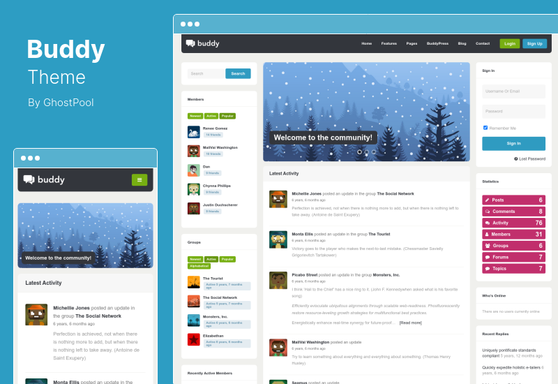 Buddy Theme - Tema simplă WordPress și BuddyPress