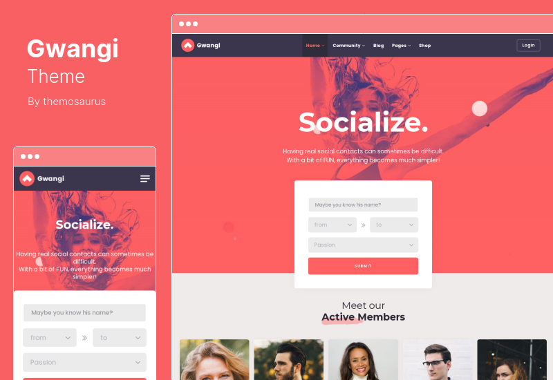 Gwangi Theme - PRO MultiPurpose Membership, Jejaring Sosial BuddyPress Community WordPress Theme