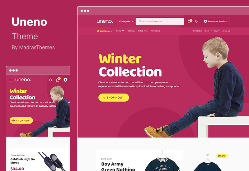 Uneno 테마 - 아동복장난감 스토어 WooCommerce 테마