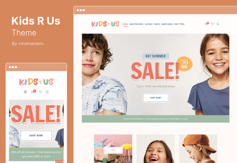 Kids R Us Theme - ร้านขายของเล่นและร้านขายเสื้อผ้าสำหรับเด็ก WooCommerce Theme