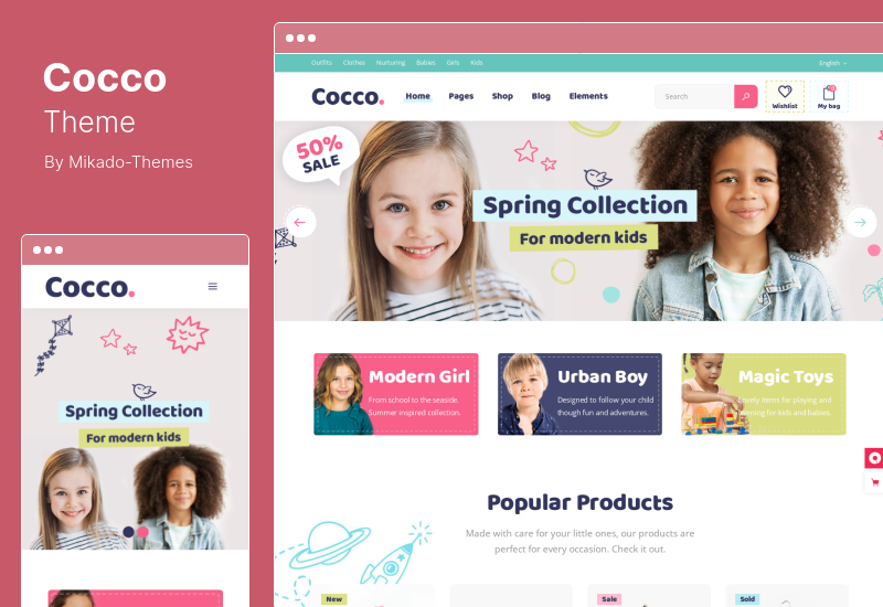 Cocco 테마 - Kids Store 및 Baby Shop WooCommerce 테마