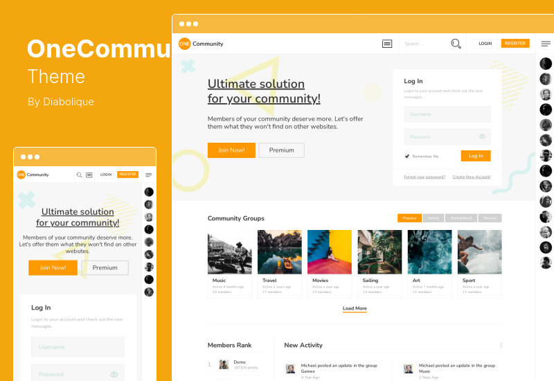 Tema OneCommunity - Tema WordPress para membros BuddyPress