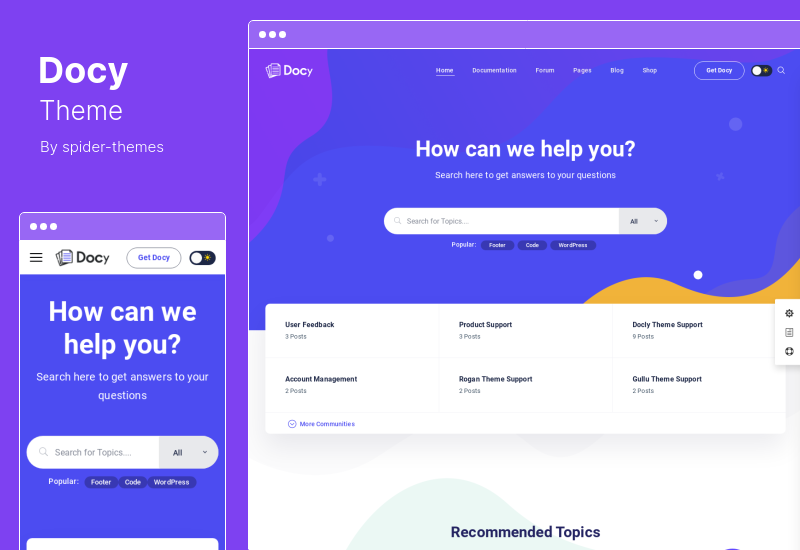 Tema Docy - Documentação Tema WordPress da base de conhecimento com Helpdesk Forum