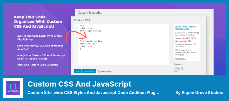 Plugin CSS e JavaScript personalizado - Estilos CSS personalizados em todo o site e plug-in de adição de código Javascript