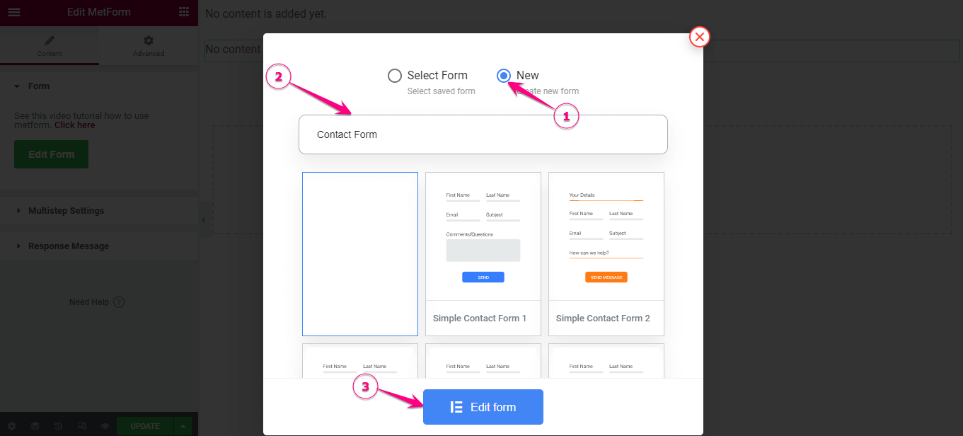 editar el formulario para la integración de HubSpot