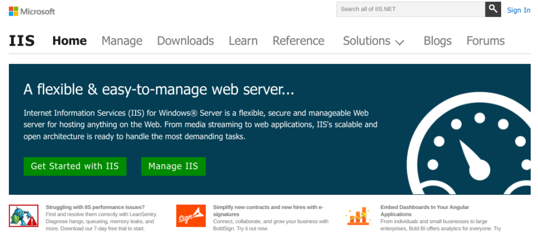 El sitio web de Microsoft IIS.