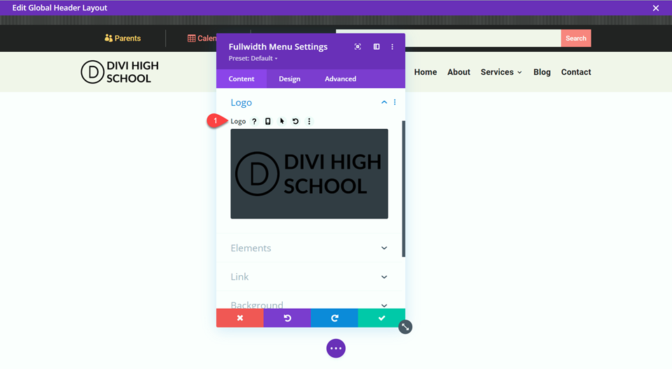 Divi Responsive Logo Menú de ancho completo Agregar logotipo