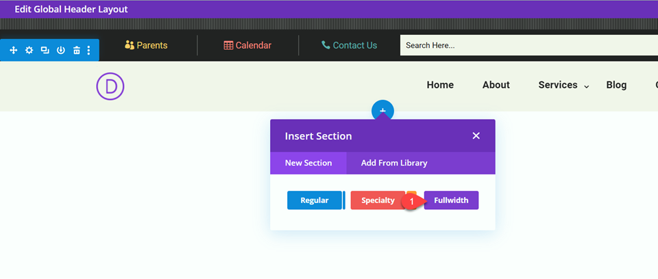 Divi Responsive Logo Menú de ancho completo Agregar sección de ancho completo
