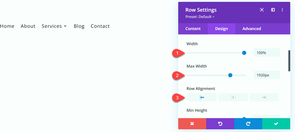 Divi Fullwidth vs Menu normale Impostazioni di allineamento della larghezza del modulo