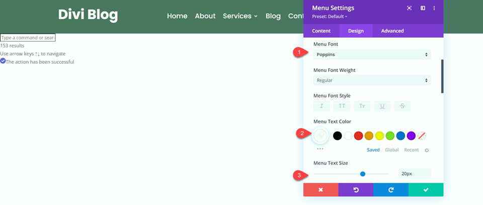 Divi Fullwidth vs Modulo menu normale Impostazioni dei caratteri del menu normale