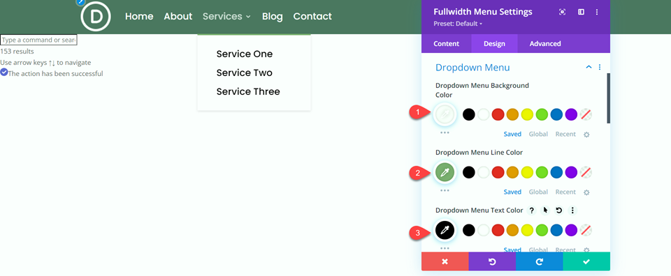 Divi Fullwidth vs Regular Menu Module Fullwidth Impostazioni a discesa