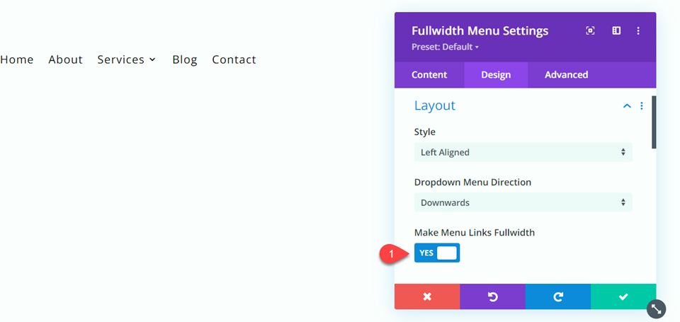 Divi Fullwidth vs Regular Menu Module Fullwidth Collegamenti al menu