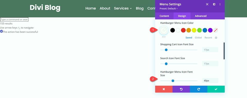 Divi Fullwidth vs Regular Menu Module Menu normale Hamburger Icon Settings