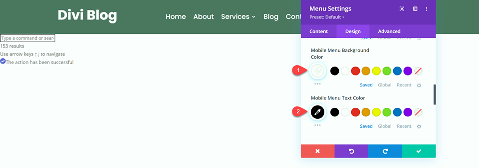 Divi Fullwidth vs Modulo menu normale Menu normale Impostazioni mobili