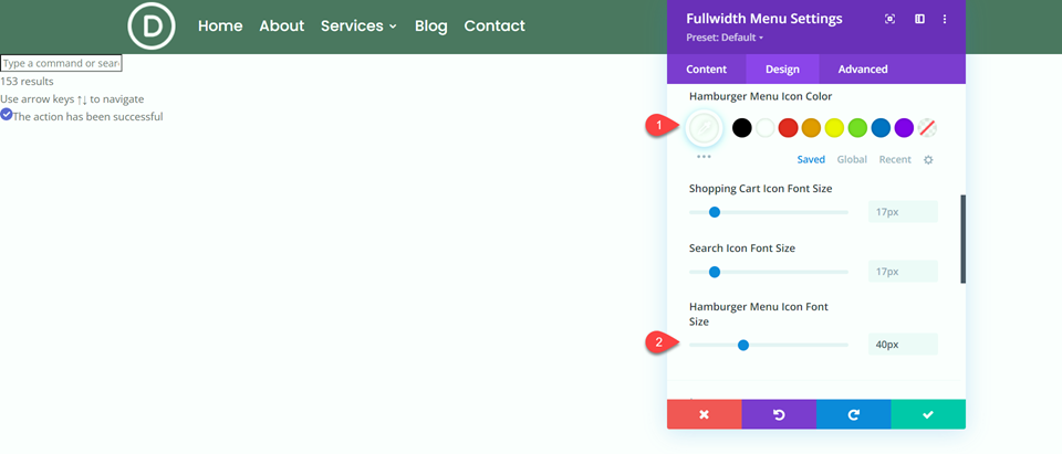 Divi Fullwidth vs Regular Menu Module Fullwidth Hamburger Impostazioni del menu