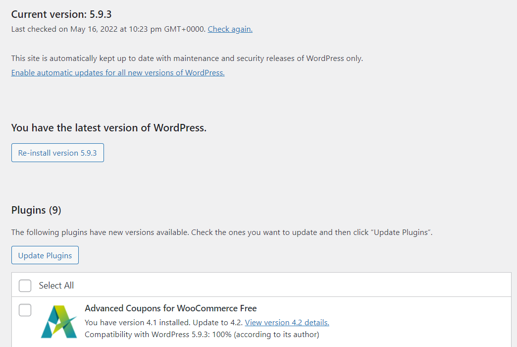 Administrar actualizaciones en WordPress