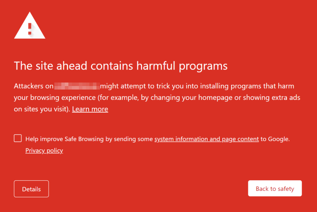 Una advertencia de malware de Google