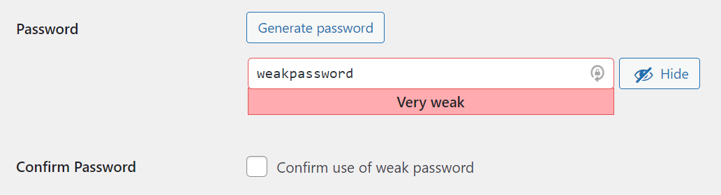 Usando una contraseña débil en WordPress