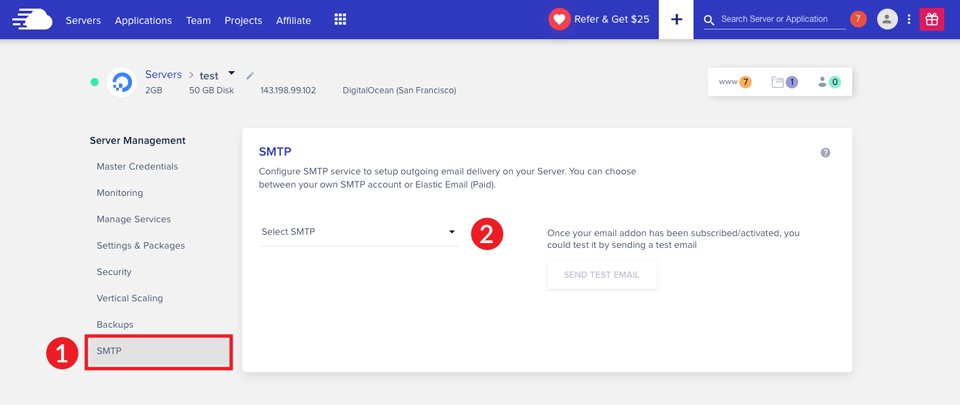 Seleccione Cloudways SMTP