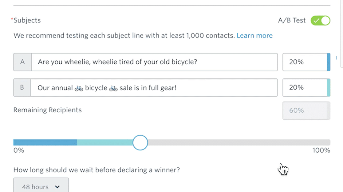 Constant contact a/b testing