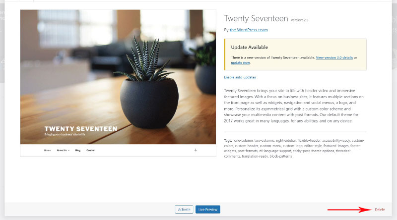 Delete WordPress theme