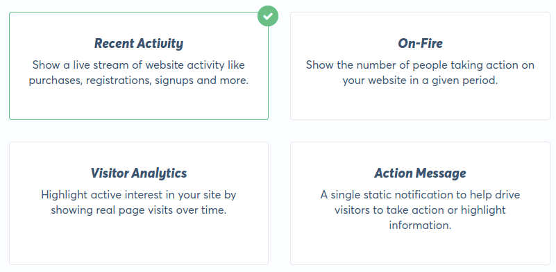 Tipos de campanhas do TrustPulse