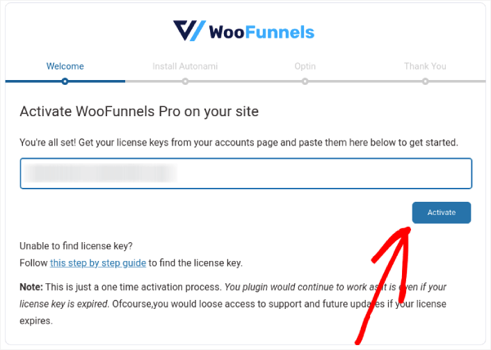 เปิดใช้งาน WooFunnels