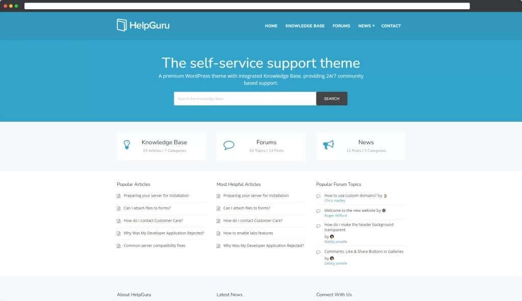 HelpGuru - Un tema de WordPress para la base de conocimientos de autoservicio