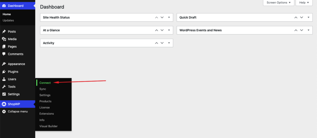 ตัวเลือกการเชื่อมต่อ ShopWP