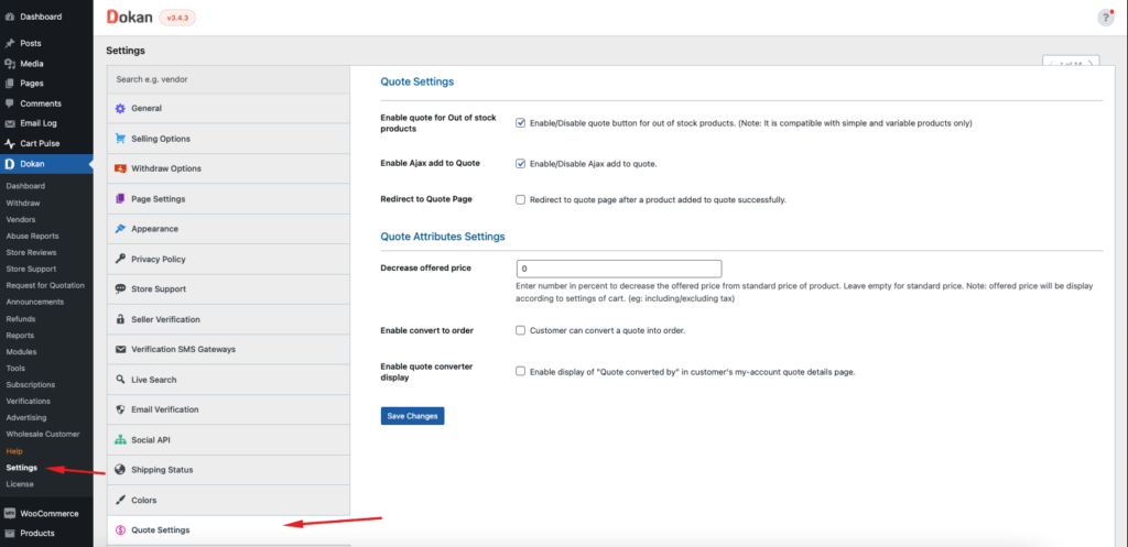 Configurando as configurações do Dokan