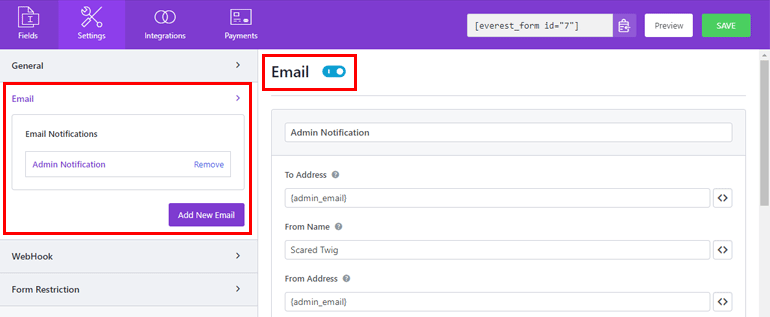 การตั้งค่าอีเมล จำกัดการตอบกลับแบบฟอร์ม WordPress