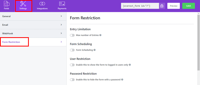 Pengaturan Batasan Formulir Batasi Pengiriman Formulir WordPress