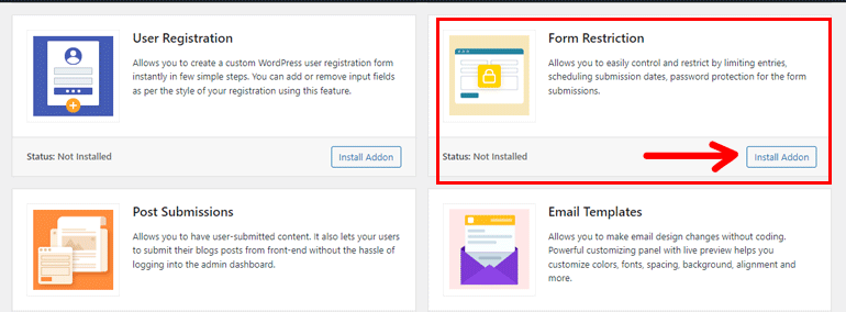 Instal Addon Pembatasan Formulir