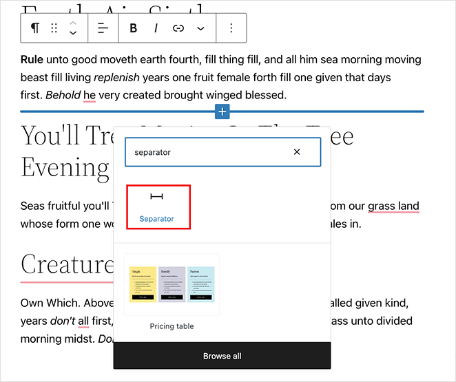 add the separator block