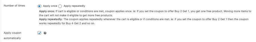 Sélection du nombre de fois, le coupon à appliquer