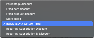 Auswahl von BOGO als Rabattart