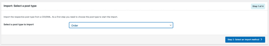 Importar pedidos Etapa 1: selecione um tipo de postagem