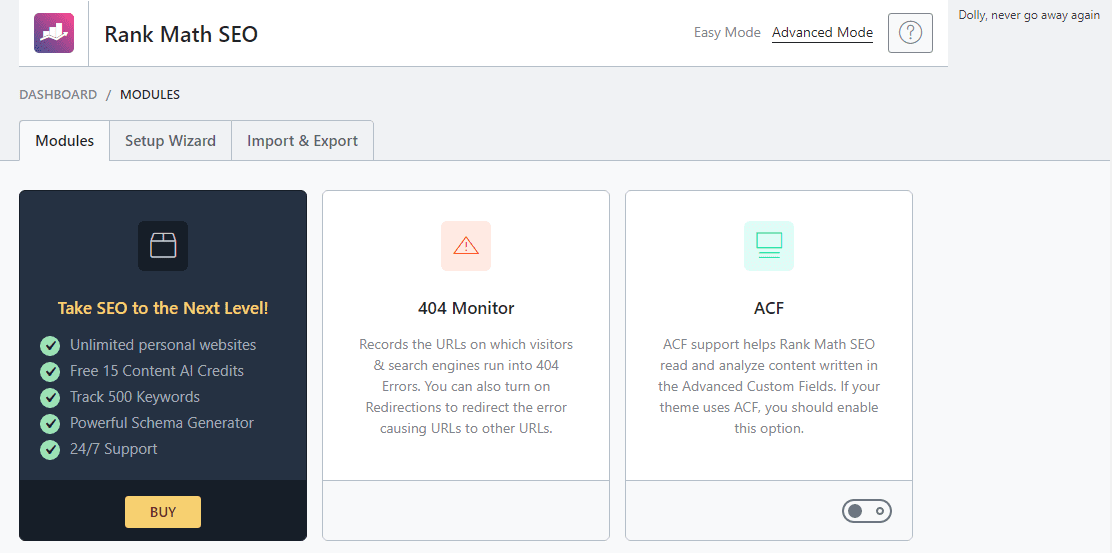 Painel do Rank Math SEO