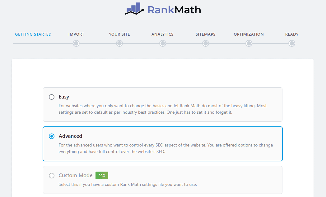 Comenzar la configuración en el asistente de clasificación matemática