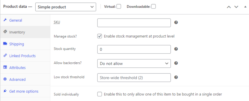 จัดการสินค้าคงคลังใน woocommerce