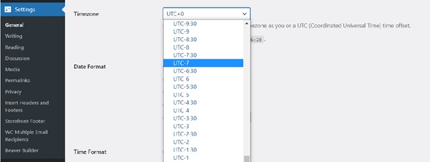 timezone utc offset ajustați data și ora în wordpress