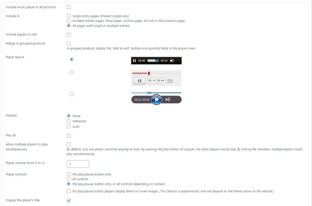 options de skin ajouter un lecteur audio à woocommerce