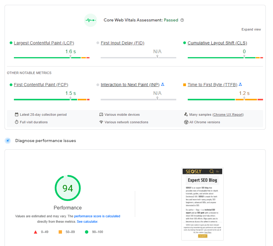 Raport Google PageSpeed ​​Insights – źródło