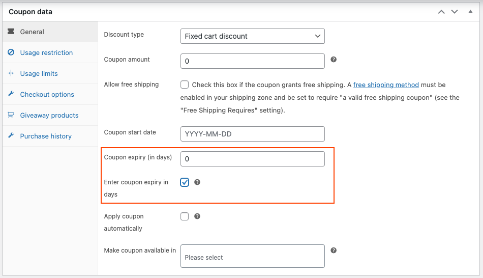 Paramètres d'expiration des coupons dans Smart Coupons pour WooCommerce