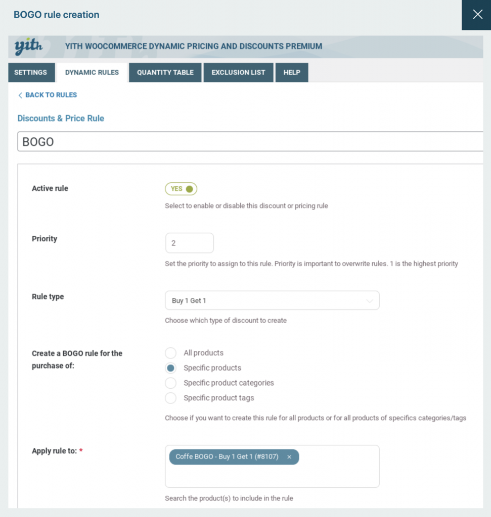 YITH WooCommerce dinamik fiyatlandırma ve indirim eklentisi ile BOGO Kuponları kurun