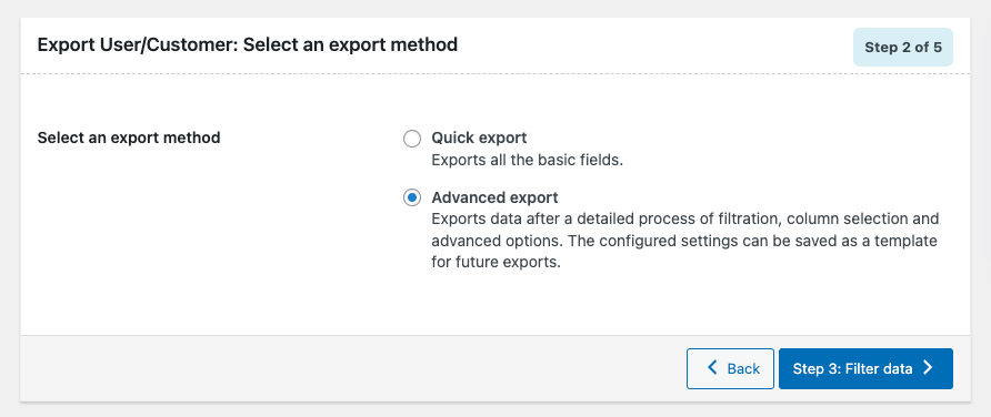 Exporter les utilisateurs Étape 2 : sélectionnez une méthode d'exportation