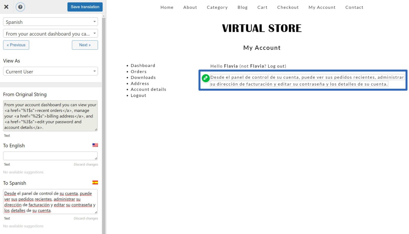 How to Translate WooCommerce My Account Page